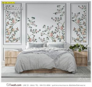 วอลเปเปอร์ห้องนอน ดอกไม้มินิมอลสีขาว