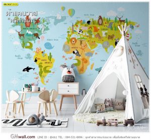 วอลเปเปอร์ติดผนังลวดลายแผนที่สีสันสดใส