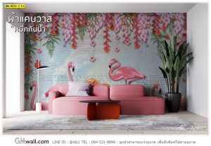 ภาพติดผนังนกฟลามิงโก้ชมพู ในสวนป่า