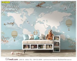 วอลเปเปอร์ติดผนังลวดลายแผนที่สีพาสเทล