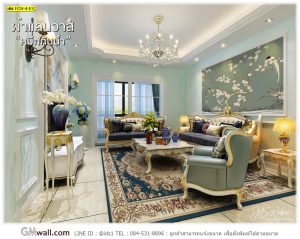 ภาพติดผนังลายดอกไม้จีนสีเขียว เสริมฮวงจุ้ย