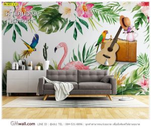 ภาพติดผนังลายนกฟลามิงโก้ ในสวนป่า