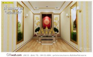 วอลเปเปอร์ติดผนังลายดอกบัวทอง สีแดง