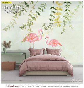 วอลเปเปอร์ติดผนังห้องลายนกฟลามิงโก้สีชมพู