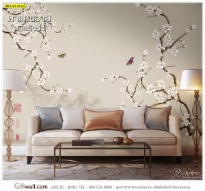 วอลเปเปอร์ติดผนังห้องลายดอกไม้จีน เสริมฮวงจุ้ย